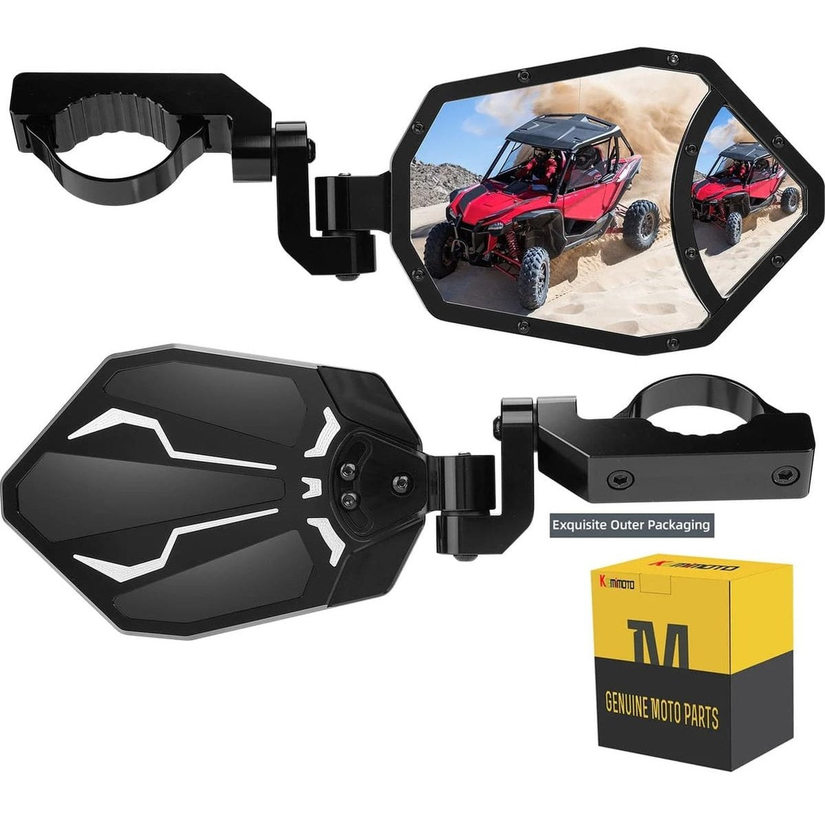 Kemimoto UTV 1.65"-2" Rear View Mirror & 1.6"-2" Round Tube Side Mirror