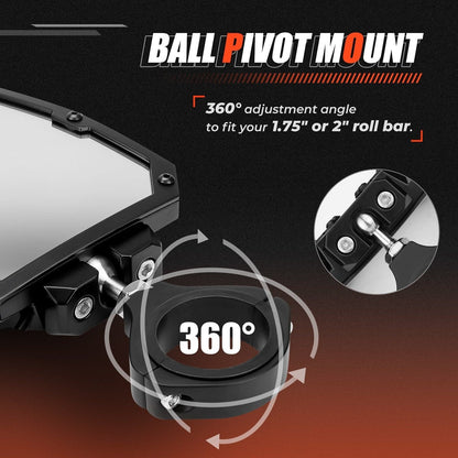Kemimoto UTV 1.65"-2" Rear View Mirror & 1.75"-2" LED Side Mirror