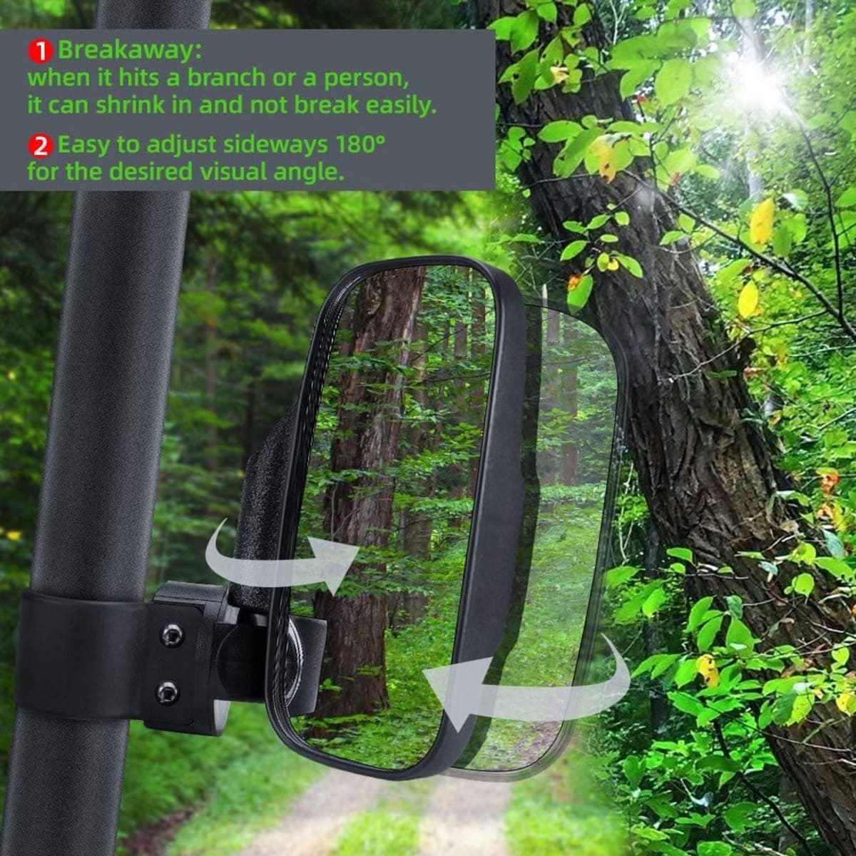 Kemimoto UTV 1.65"-2" Rear View Mirror & 1.75"-2" LED Side Mirror