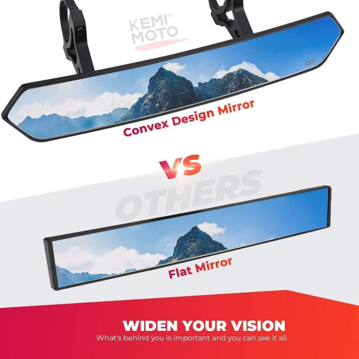 Kemimoto UTV 1.65"-2" RBG Light Side Mirror & 1.75" Convex Side Mirror