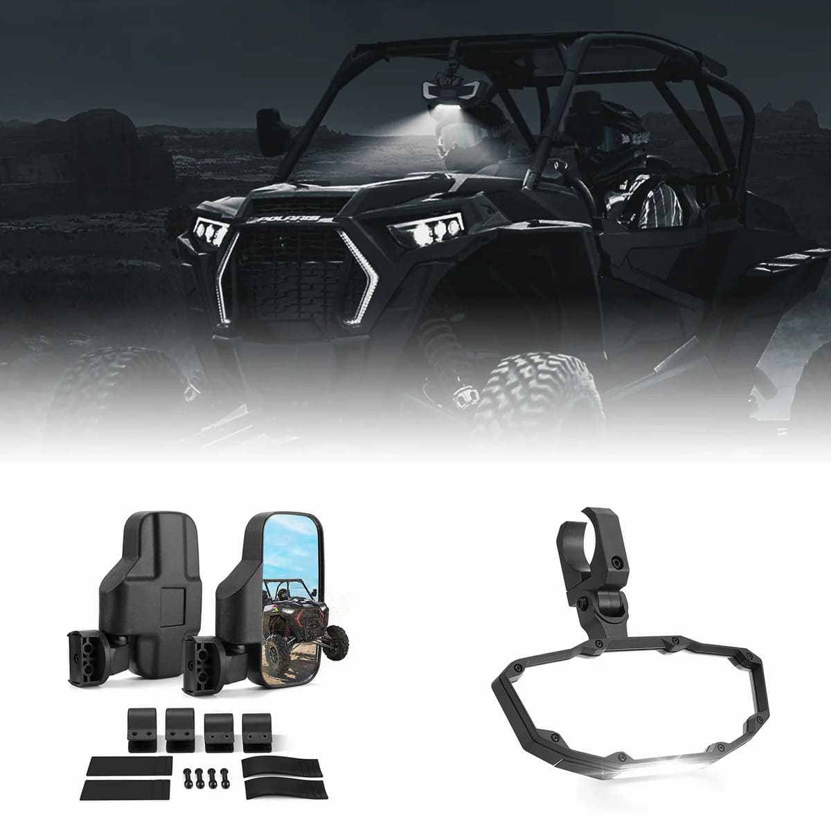 Kemimoto UTV 1.75"-2" Side View Mirrors & Center Mirror