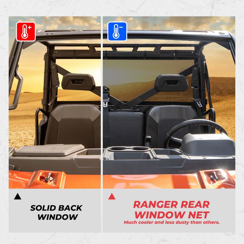Kemimoto '17-'24 Polaris Ranger XP 1000 UTV Soft Rear Window Net Mesh Sun UV Protection