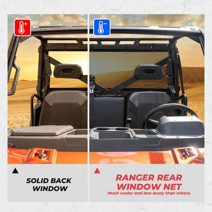 Kemimoto '17-'24 Polaris Ranger XP 1000 UTV Soft Rear Window Net Mesh Sun UV Protection