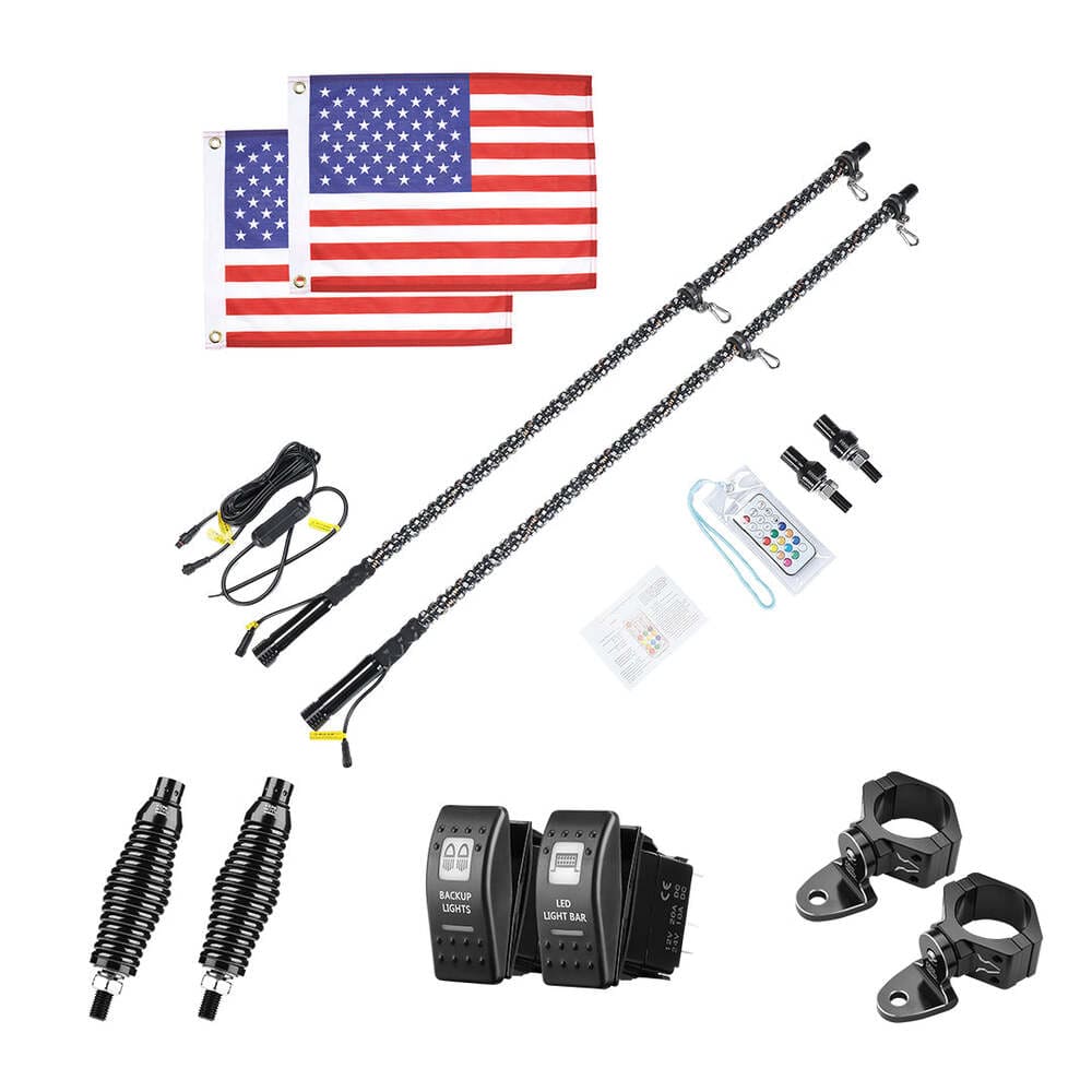Kemimoto UTV 2Pcs 5FT Spiral Whip Light with RF Remote Control