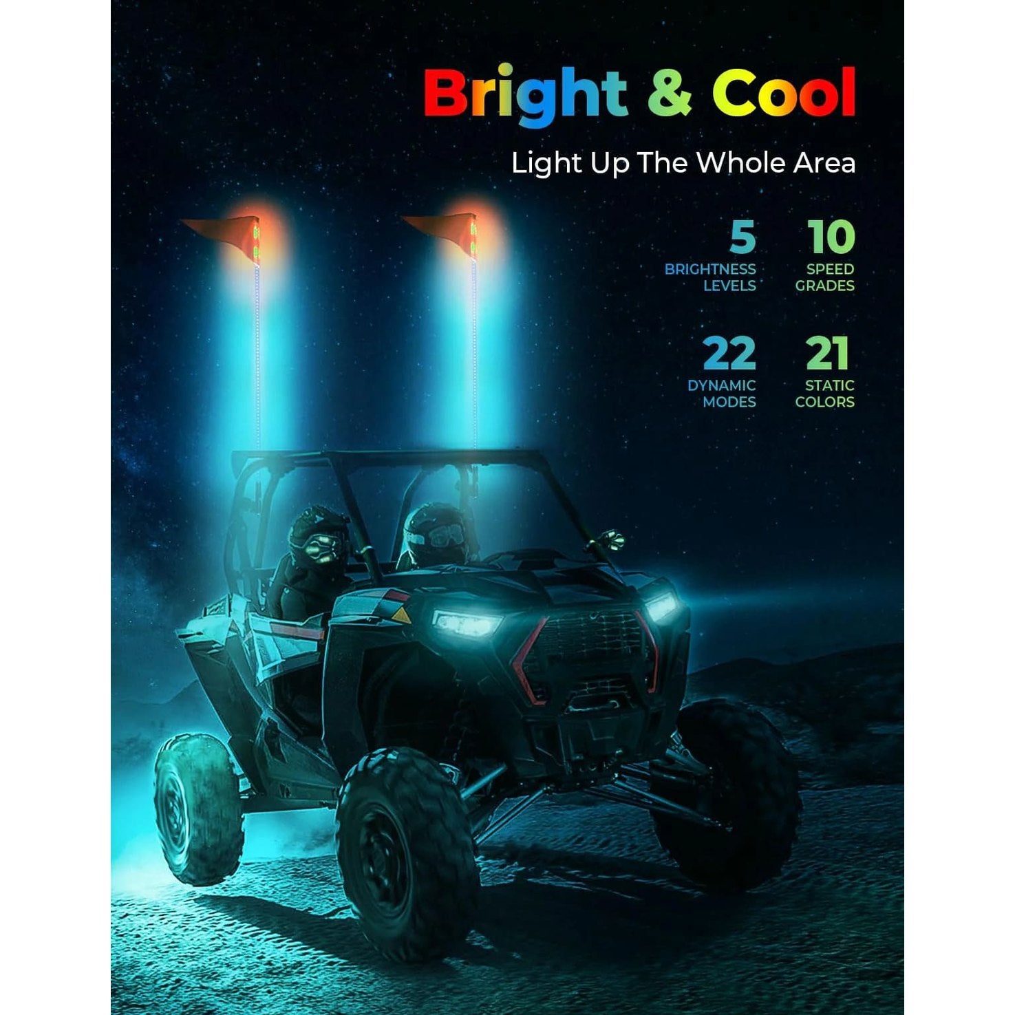 Kemimoto UTV 8 Pod Rock Light Kit & 5FT Whip Lights