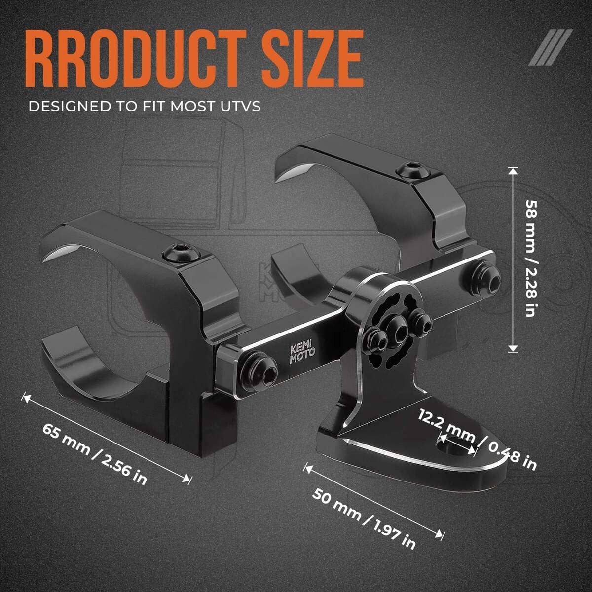 Kemimoto UTV Aluminum Whip Light Mount for 1.5"/2" Roll Cage