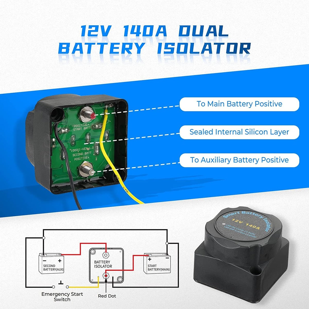 Kemimoto UTV/ATV 12V 140AMP Dual Battery Isolator Kit