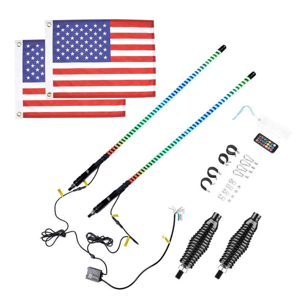 Kemimoto UTV/ATV 2Pcs 3ft COB Whip Lights w/App & Remote Control