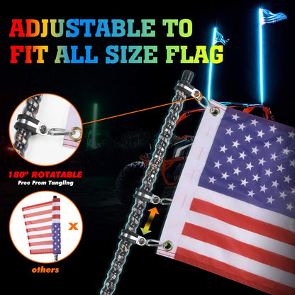 Kemimoto UTV ATV 5Ft 2Pcs Spiral Whip Light Bluetooth Control w/ Turn Signal Function