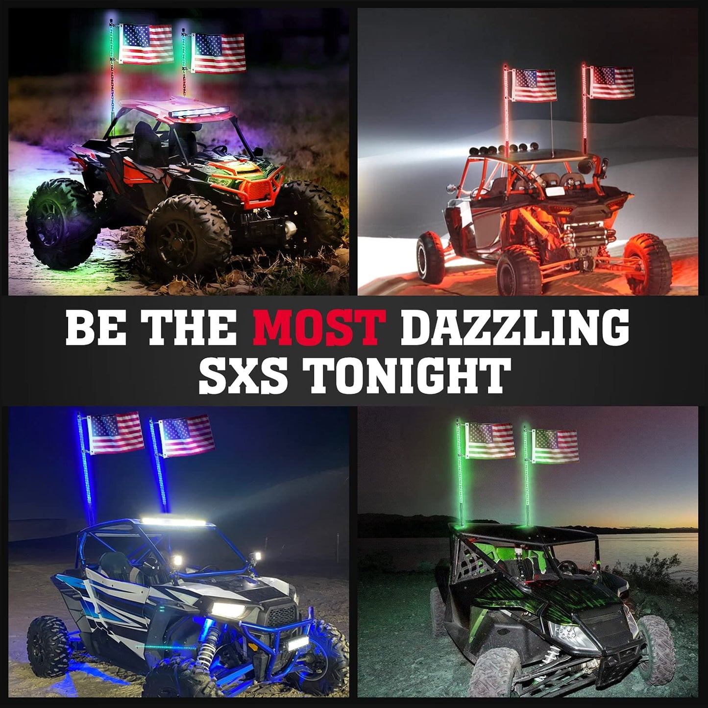 Kemimoto UTV ATV 5Ft 2Pcs Spiral Whip Light Bluetooth Control w/ Turn Signal Function
