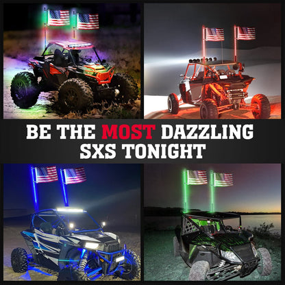 Kemimoto UTV ATV 5Ft 2Pcs Spiral Whip Light Bluetooth Control w/ Turn Signal Function
