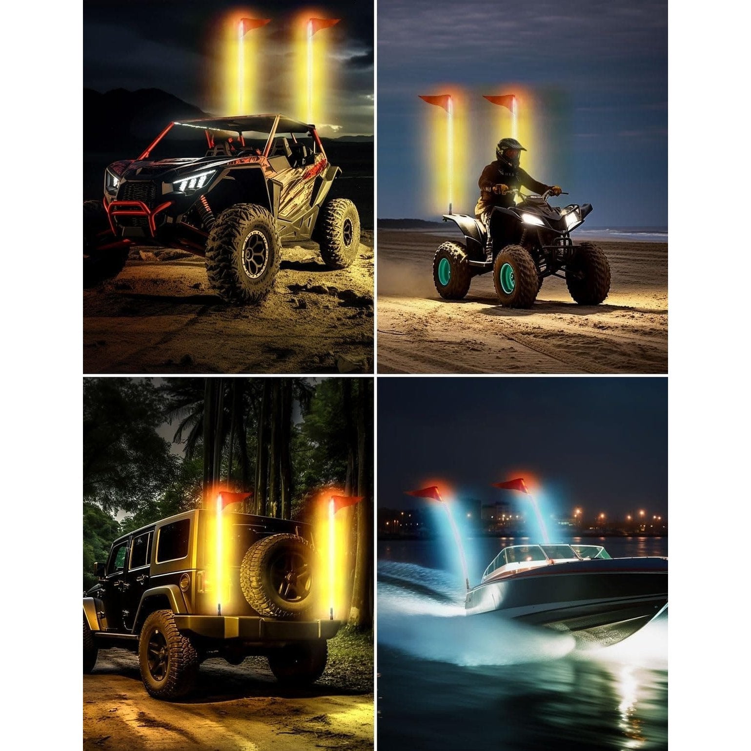 Kemimoto UTV/ATV/Boat 5FT RF Wireless Remote Bendable Whip Lights - 2 Pcs