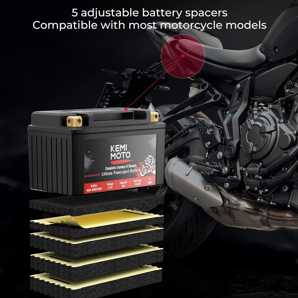 Kemimoto UTV/ATV Life Po4 12v 6Ah Lithium Battery