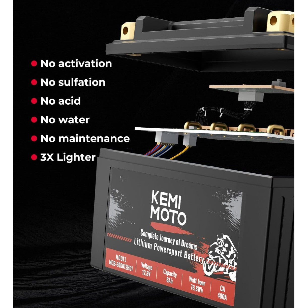 Kemimoto UTV/ATV Life Po4 12v 6Ah Lithium Battery