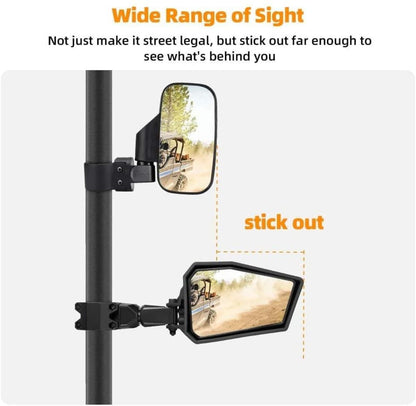 Kemimoto UTV Color Side Rear View Mirror 1.75" Roll Bar