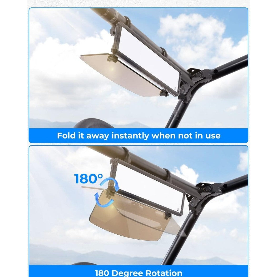 Kemimoto UTV Rear View Mirror with Sun Visor