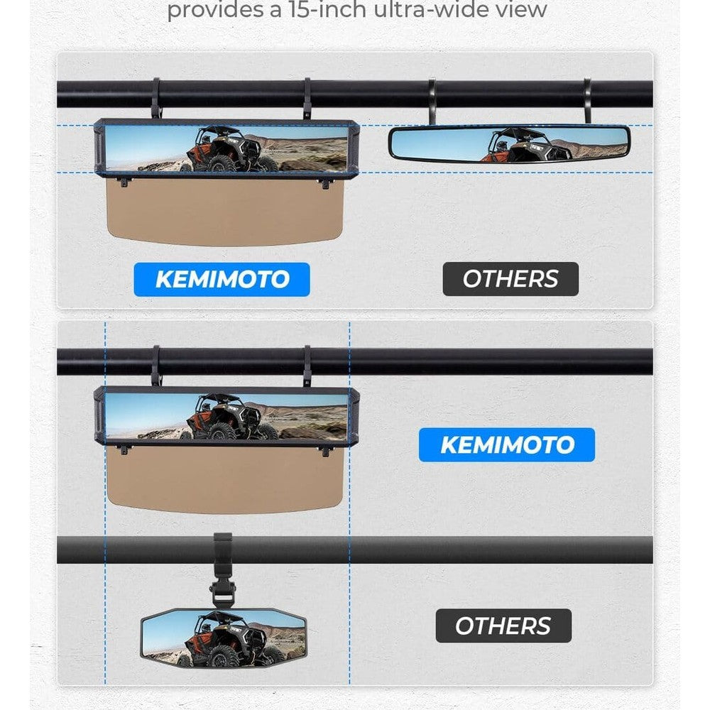 Kemimoto UTV Rear View Mirror with Sun Visor