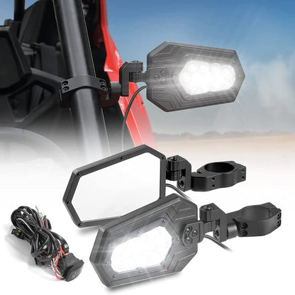 Kemimoto UTV Rear Side View Mirrors 1.75"/2" Roll Bar