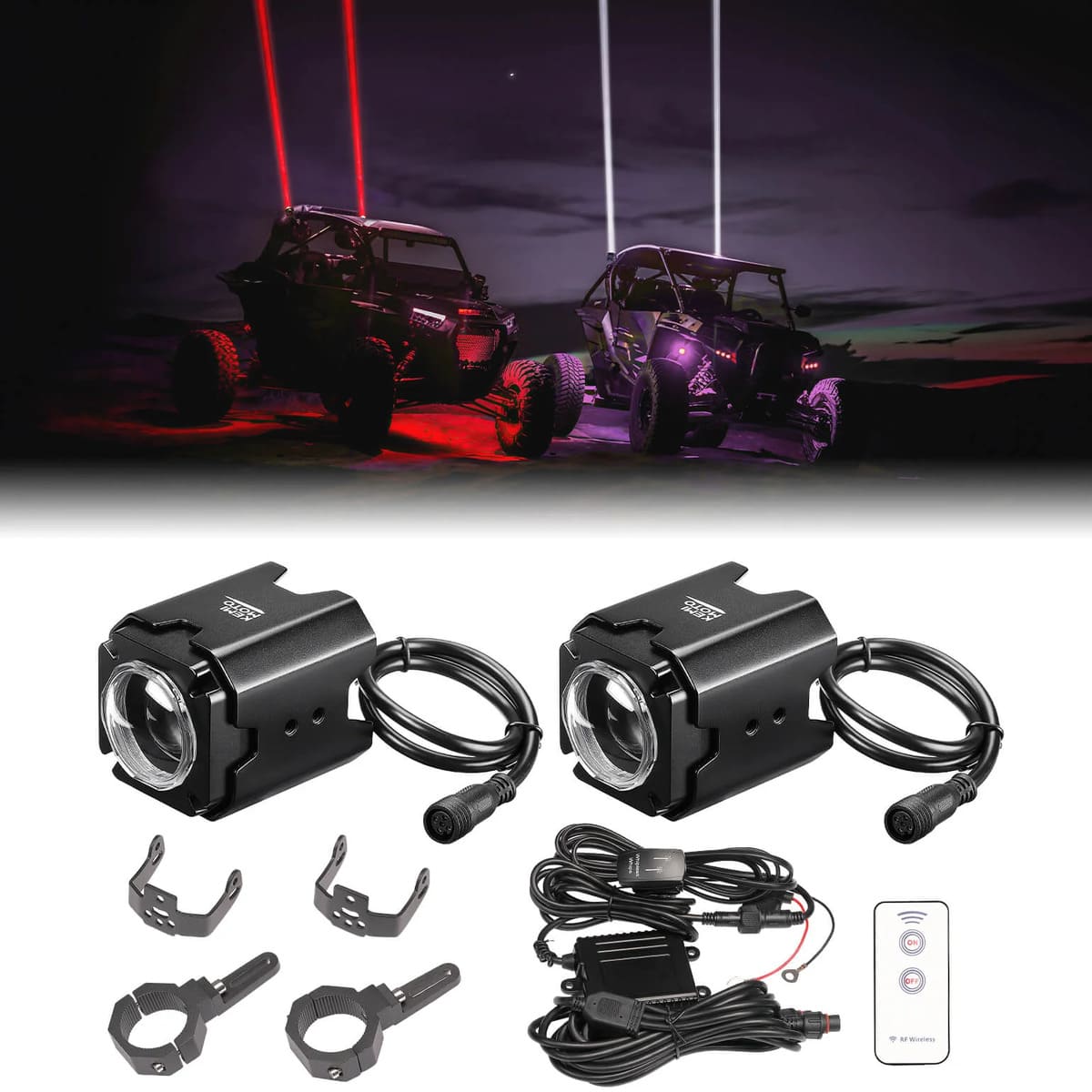 Kemimoto UTV Spot Beam Pod Lights w/ 1.5''-2'' Tube Clamp Kit