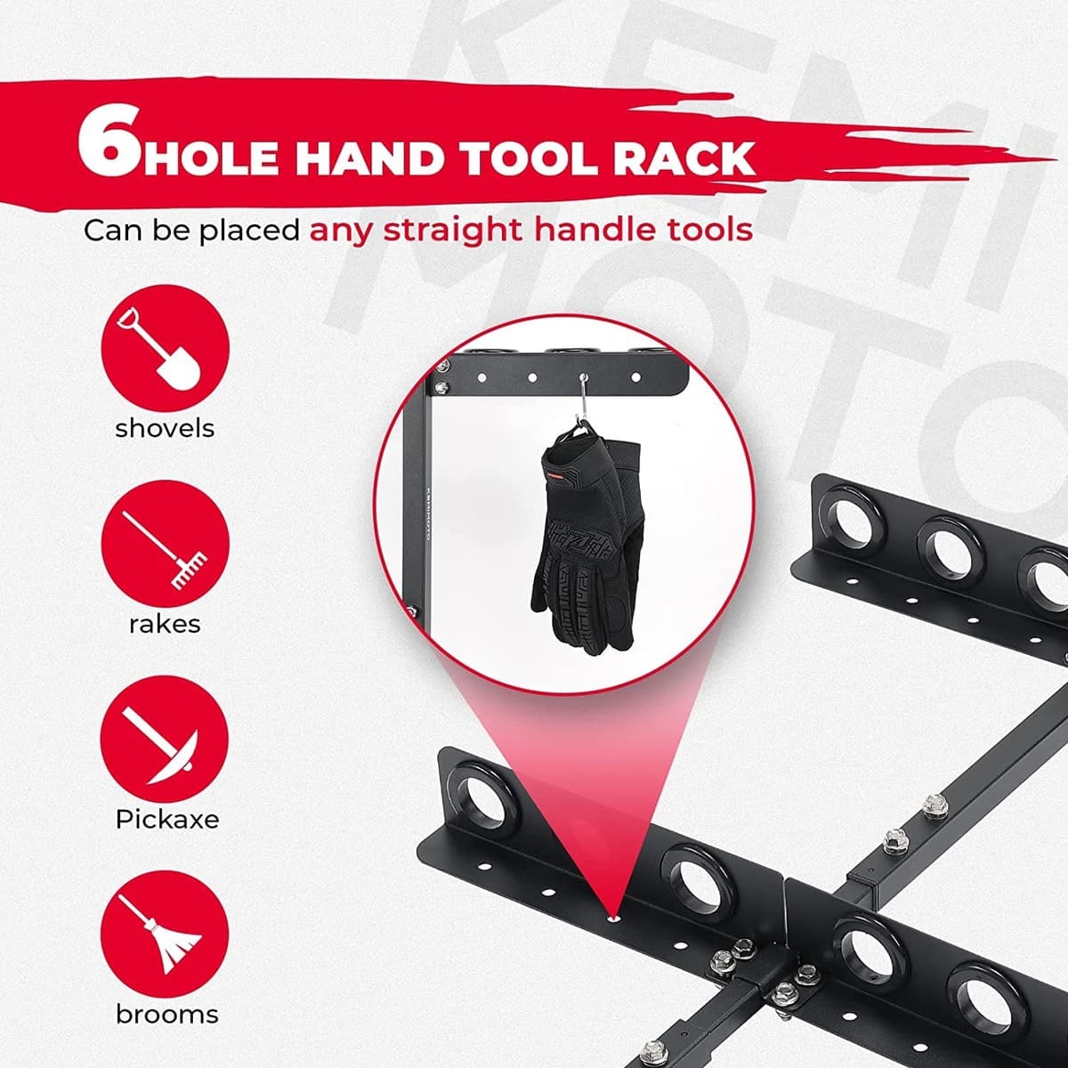 Kemimoto UTV Truck Trailer Mower Landscape Hand Tool Rack w/ 6 Hole