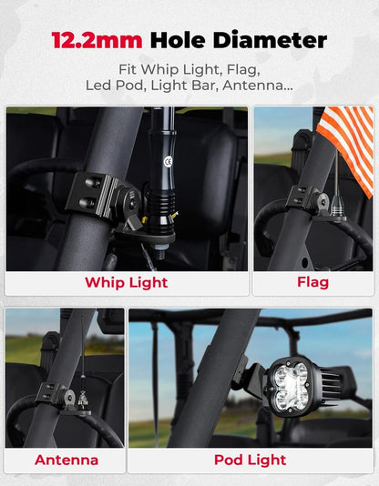 Kemimoto UTV Whip Light Flag Mounts fit Pro-Fit Cage