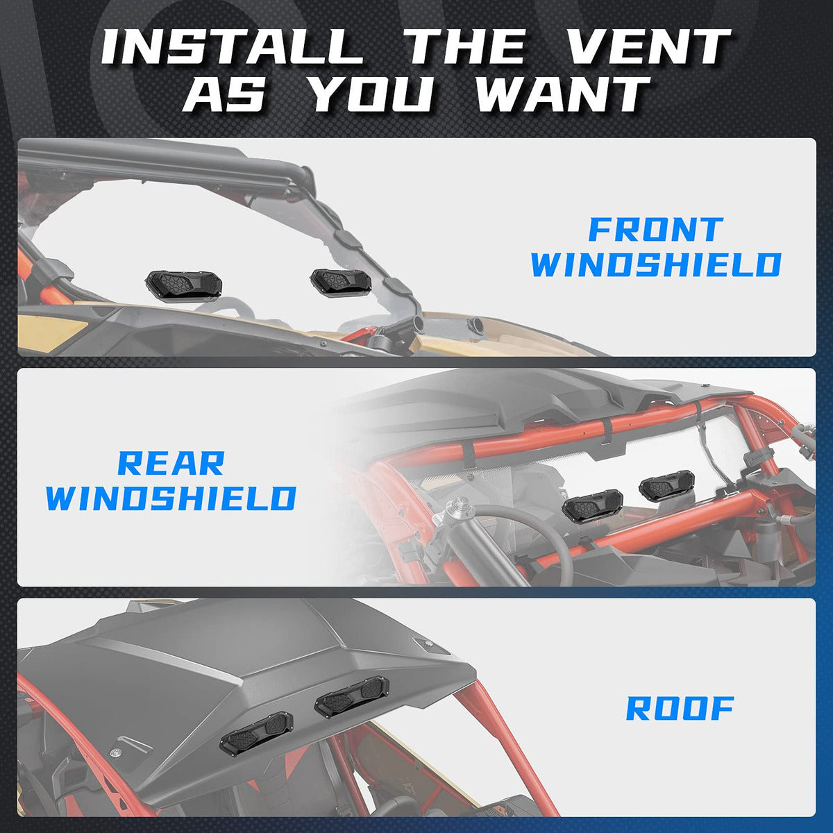 Kemimoto UTV Windshield Vent Kit for Polycarbonate Windshield