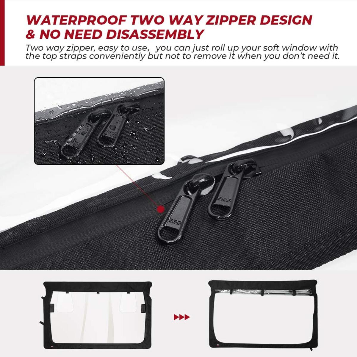 Kemimoto Yamaha Rhino/Massimo Rear Windshield with Zipper Back