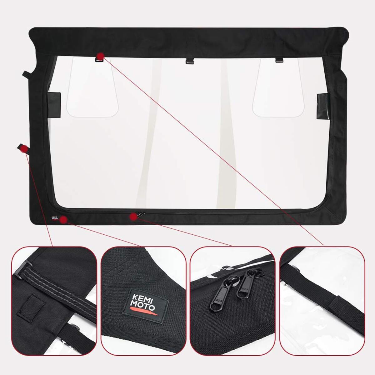 Kemimoto Yamaha Rhino/Massimo Rear Windshield with Zipper Back