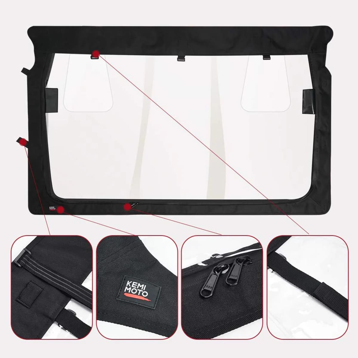Kemimoto Yamaha Rhino Rear Windshield with Zipper Back
