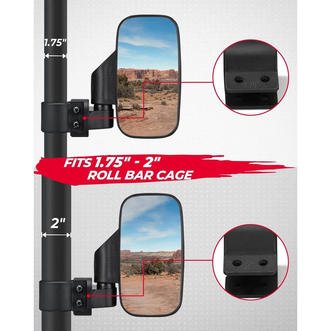 Kemimoto Yamaha Rhino UTV 1.75" - 2" Side View High Impact Convex Mirror
