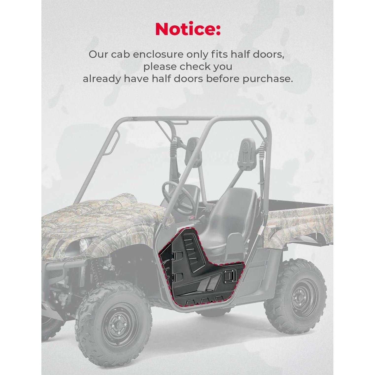 Kemimoto Yamaha Rhino UTV Cab Enclosure Heavy-Duty 900D w/ Half Doors
