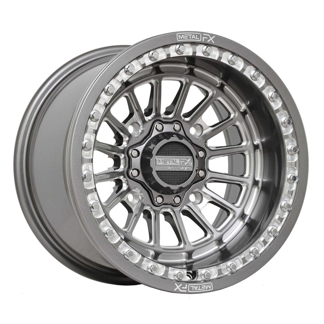 MetalFX Delta Gunmetal Contrast Cut Beadlock & Maxxis Roxxzilla Radial Wheel & Tire Kit