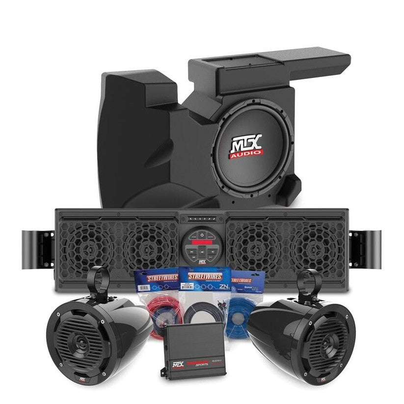 MTX Audio Polaris RZR 900/XP 1000 Bluetooth Overhead Audio Sound Bar 2-Channel Amplifier 2 Cage Mounted Speakers & Amplified Subwoofer
