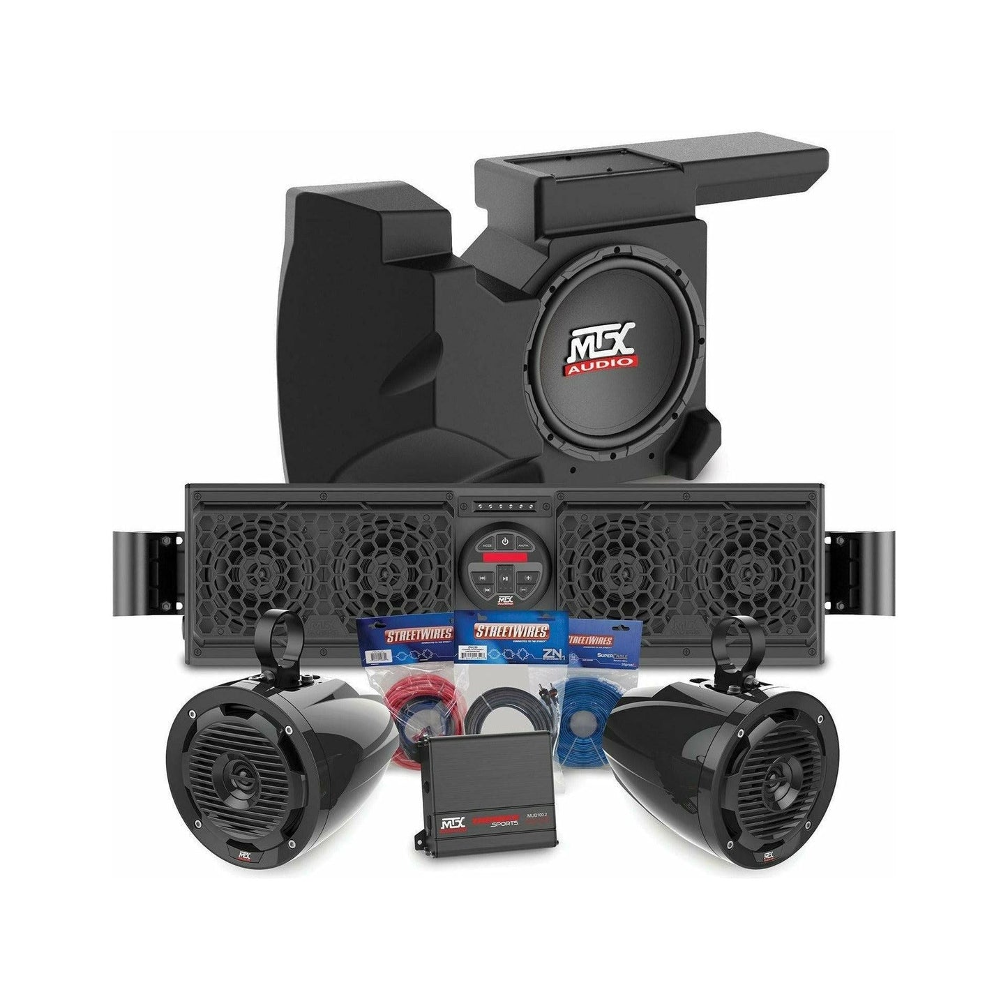 Polaris RZR Bluetooth Overhead Sound Bar with 2 Amplified Cage Mount Speakers & Subwoofer