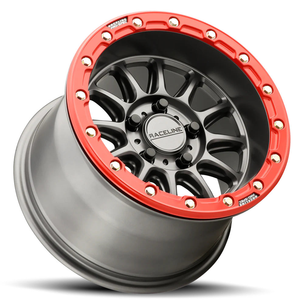 Raceline A14GR Gunmetal/Red Alpha 5 Lug Beadlock & Maxxis Liberty Performance Off Road Wheel & Tire Kit