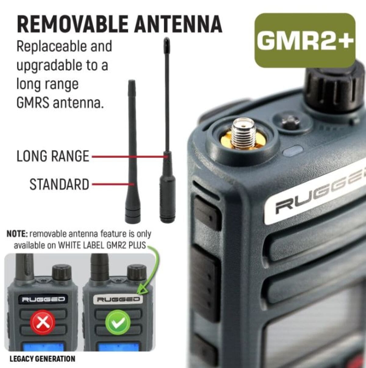 Rugged Radios 2 PACK - GMR2 PLUS GMRS and FRS Two Way Handheld Radios - Grey