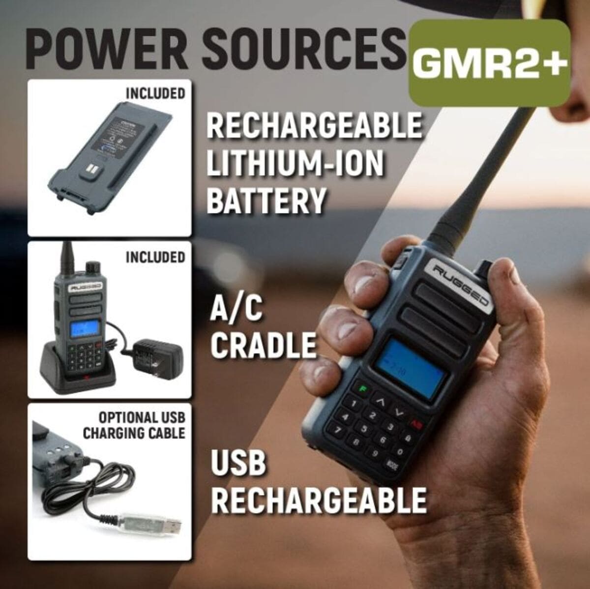 Rugged Radios 2 PACK - GMR2 PLUS GMRS and FRS Two Way Handheld Radios - Grey