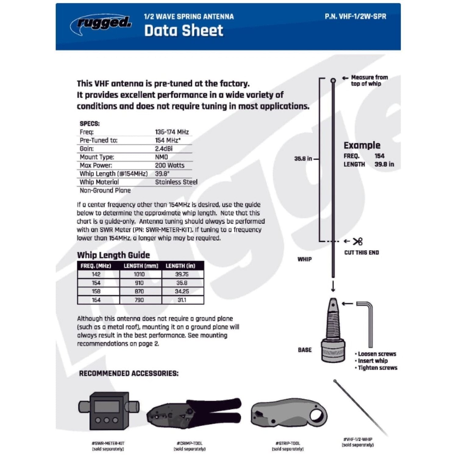 Rugged Radios 41" Replacement VHF Whip Antenna (PAIR)