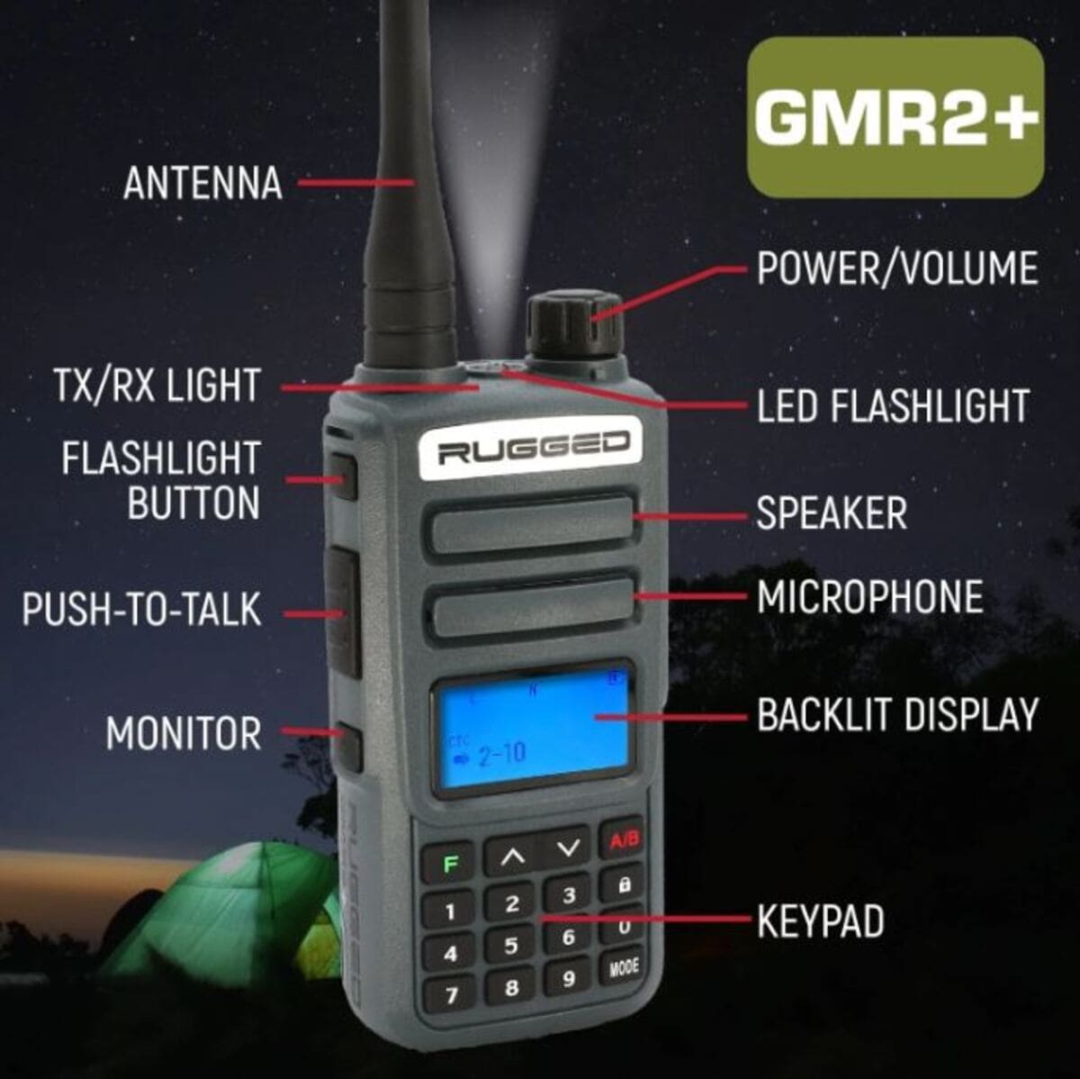 Rugged Radios GMR2 PLUS GMRS and FRS Two Way Handheld Radio - High Visibility Safety Yellow