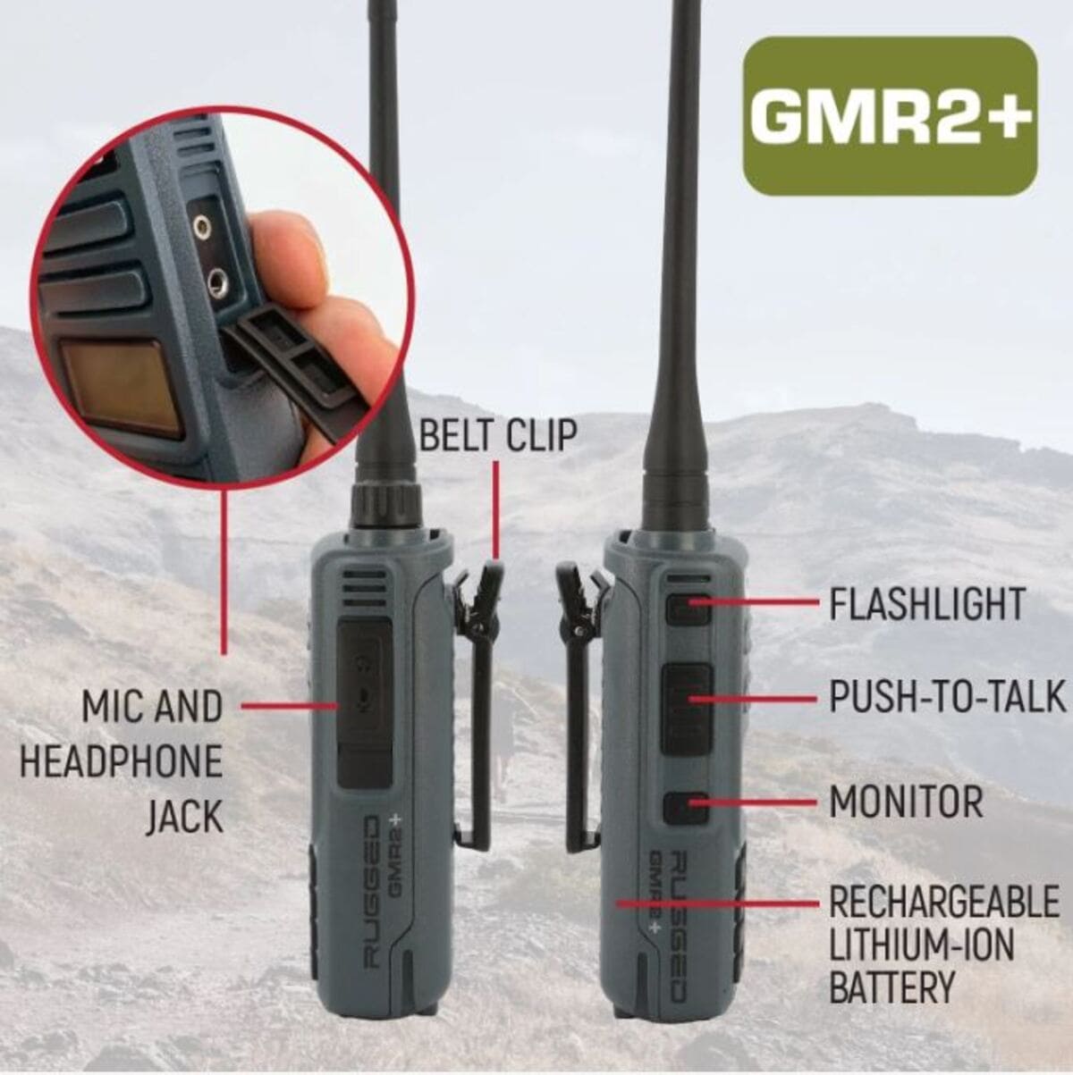 Rugged Radios GMR2 PLUS GMRS and FRS Two Way Handheld Radio - High Visibility Safety Yellow