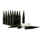 Small Diameter Spline Spike Lug Nuts - 13/16" & 7/8" Dual Hex Key - 14mm x 1.50 Thread Size - Black Finish - Set of 24