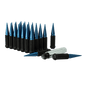 Small Diameter Spline Spike Lug Nuts - 13/16" & 7/8" Dual Hex Key - 14mm x 1.50 Thread Size - Blue Finish - Set of 32