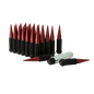 Small Diameter Spline Spike Lug Nuts - 13/16" & 7/8" Dual Hex Key - 14mm x 1.50 Thread Size - Red Finish - Set of 32