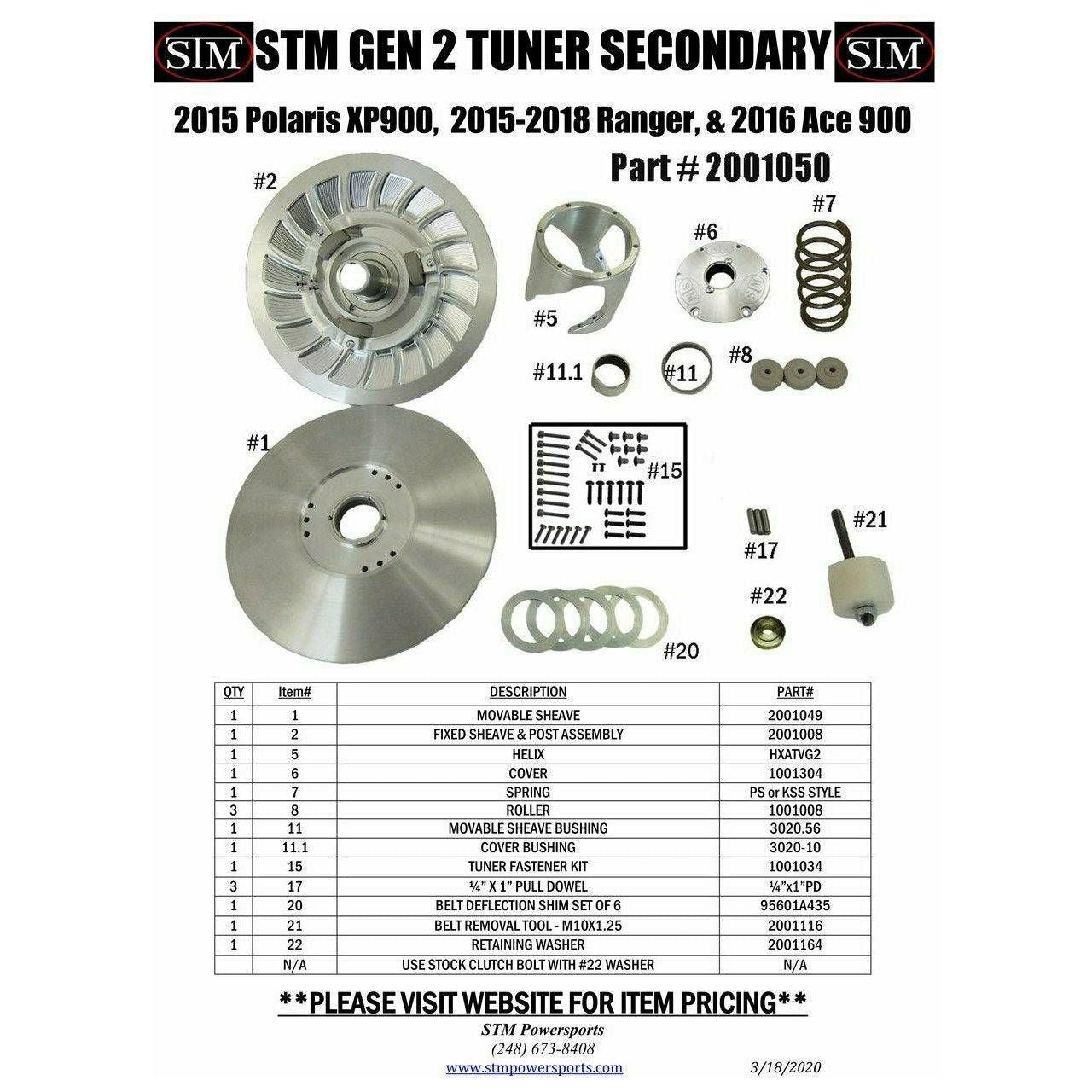 Polaris Ranger XP 900 (2015-2019) Gen 2 Tuner Secondary Clutch