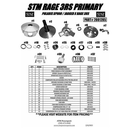 Polaris RZR XP 900 RAGE 3RS Primary Clutch