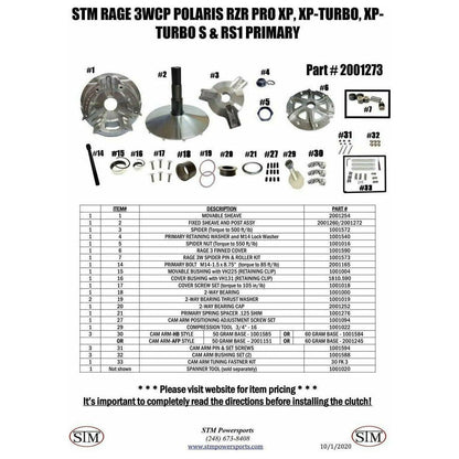 Polaris RZR Turbo RAGE 3WCP Primary Clutch