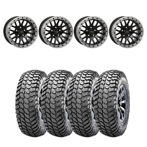 System 3 Gloss Black with Matte Brushed Ring SB-9 Beadlock & Maxxis Liberty Performance Off Road Wheel & Tire Kit