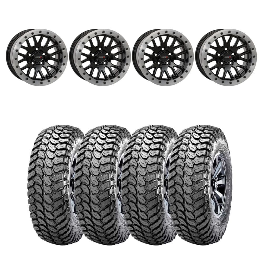 System 3 Gloss Black with Matte Brushed Ring SB-9 Beadlock & Maxxis Liberty Performance Off Road Wheel & Tire Kit