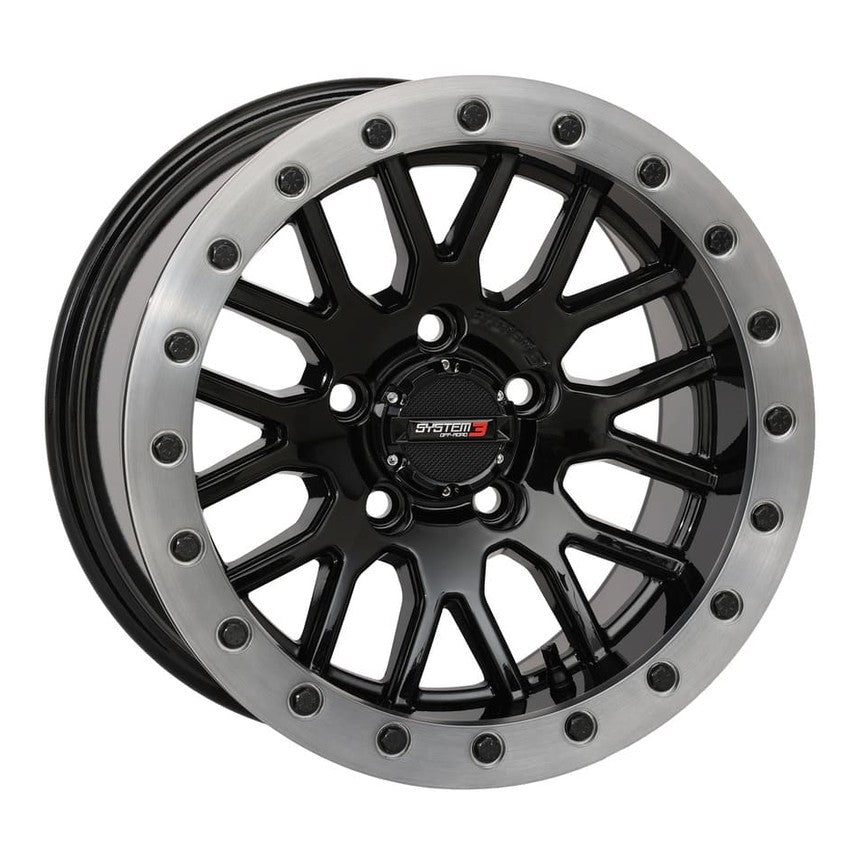 System 3 Gloss Black with Matte Brushed Ring SB-9 Beadlock & Maxxis Liberty Performance Off Road Wheel & Tire Kit
