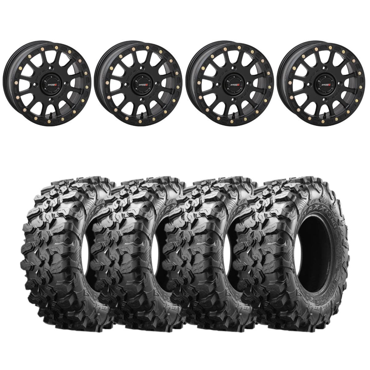 System 3 Matte Black SB-5 Beadlock & Maxxis Radial Carnivore Wheel & Tire Kit